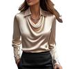 2025 Shein Elegant Long Sleeve Satin Swing Collar Top for Women - Spring/Autumn
