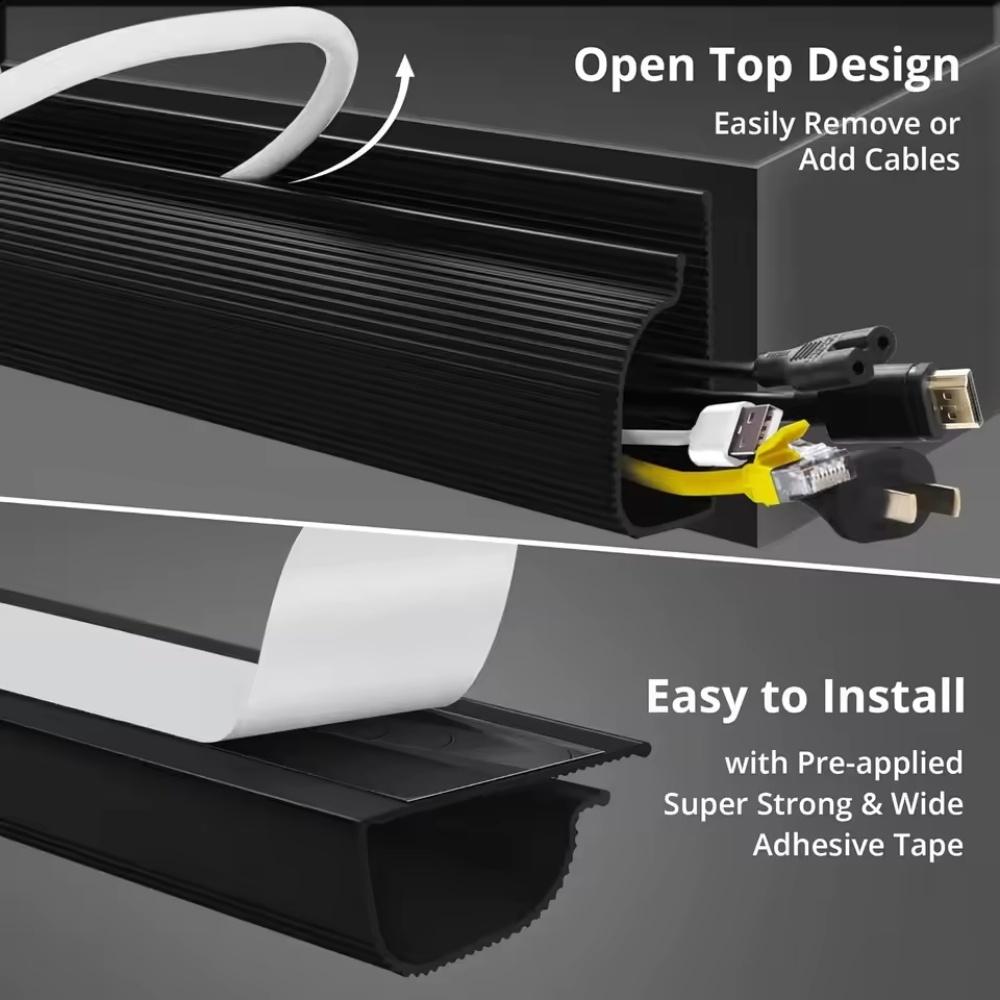 2pcs 40cmX6cm Cable Management Under Desk Channel Cable Raceway Cord Hider Desk Cable Tray No Drilling for Home Office Wire