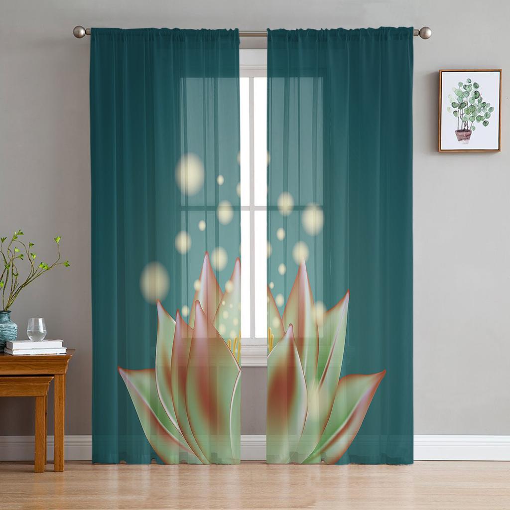 Magischer Lotus auf der Wasseroberfläche, Vorhang für Wohnzimmer, transparente Tüllvorhänge, Fenstervorhänge für das Schlafzimmer, Zubehör, Dekor