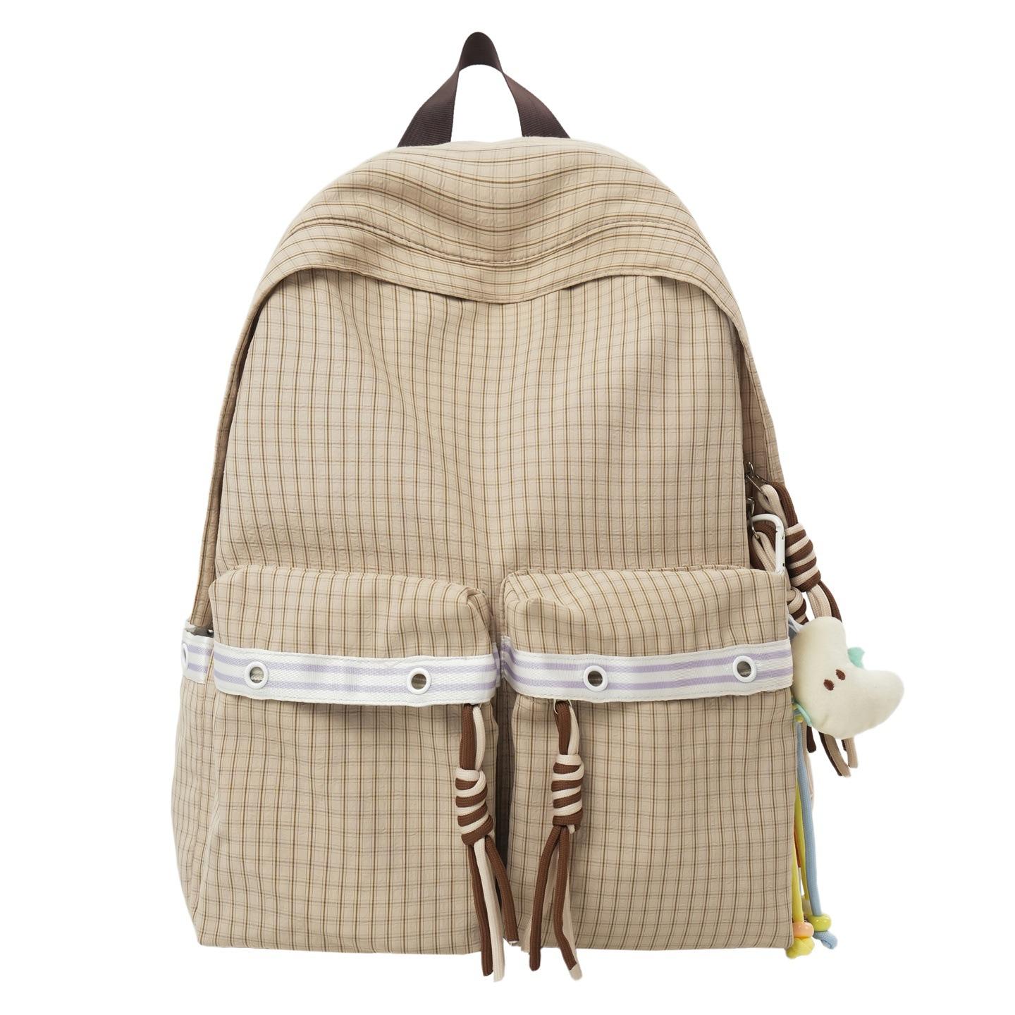 High-Value Mori Small Fresh Plaid Girl Heart Travel Backpack Wind Student Party Class Backpack Single pack хаки
