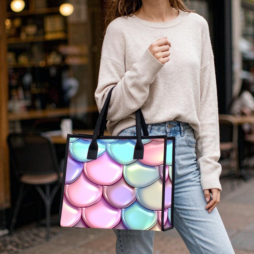 Holographic Mermaid Scale Tote Bag Fashion Daily Shopping Carry Bag for Women Casual Portable Outdoor Shoulder Pouch