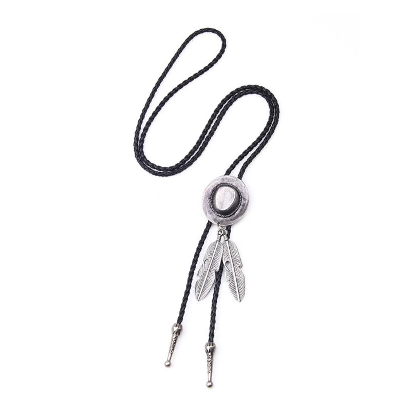 Country Style Bolo Tie Feathe Cowboy Jazz Hat Necktie Necklace Costume Accessory