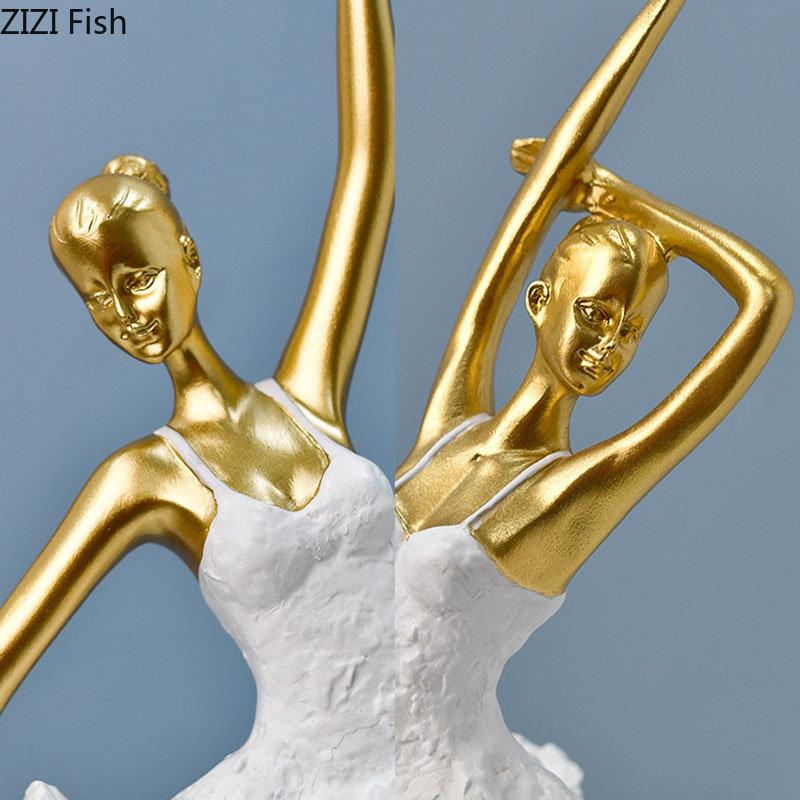 Gold-plating Ballet Dancer Character Statue Desk Decoration Ballerina Artwork Figures Resins Sculpture Room Aesthetic Decor