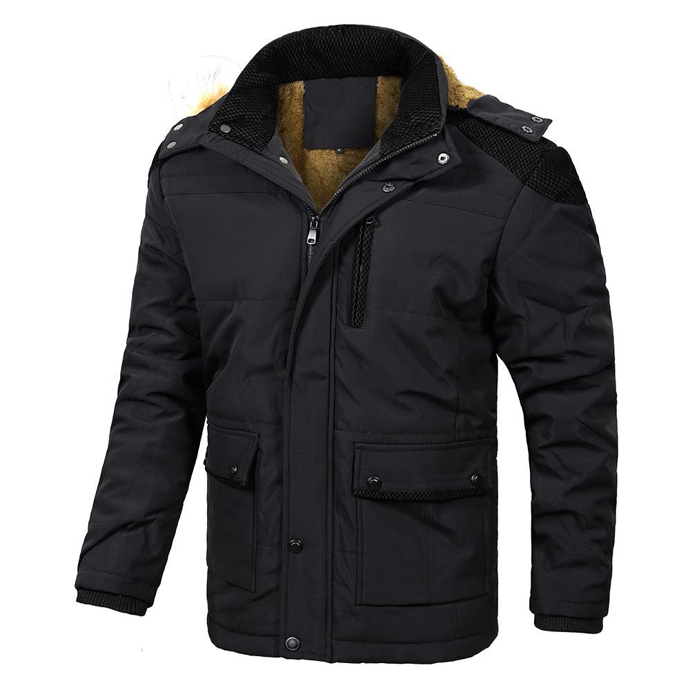 Men's Plus Size Hooded Winter Cotton Jacket with Fur Collar