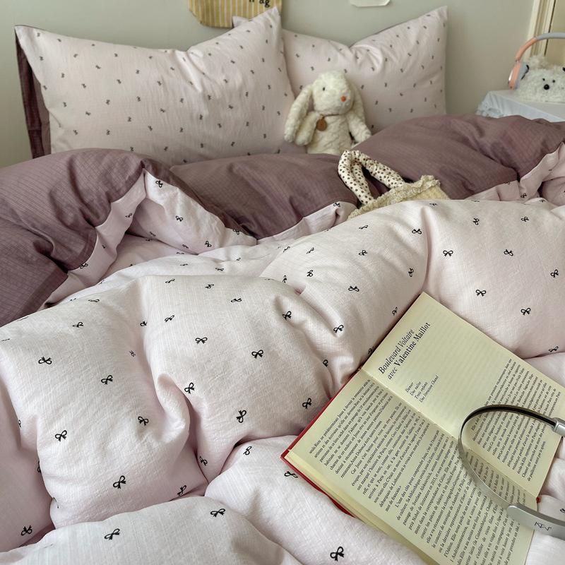 A-Typ Doppelgarn Vierteiliges Heimtextil Bettwäscheset Cartoon Bettlaken Bettbezug Studentenwohnheim Dreiteiliges Bettwäscheset