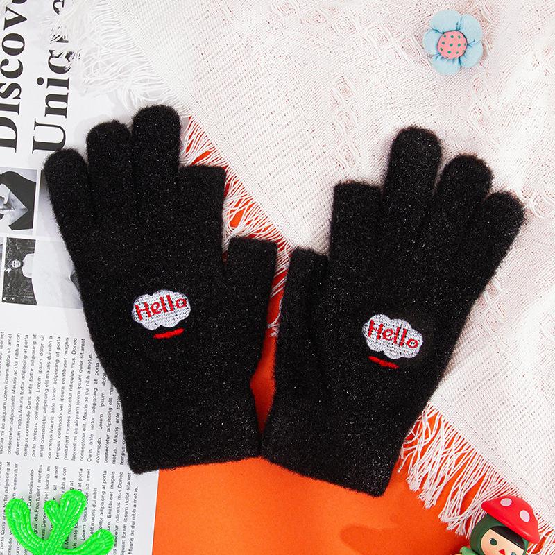 

Новые женские термоперчатки зимние утолщенные вязаные вышитые из норкового велюра модные милые перчатки с двумя пальцами от холода и росы average size