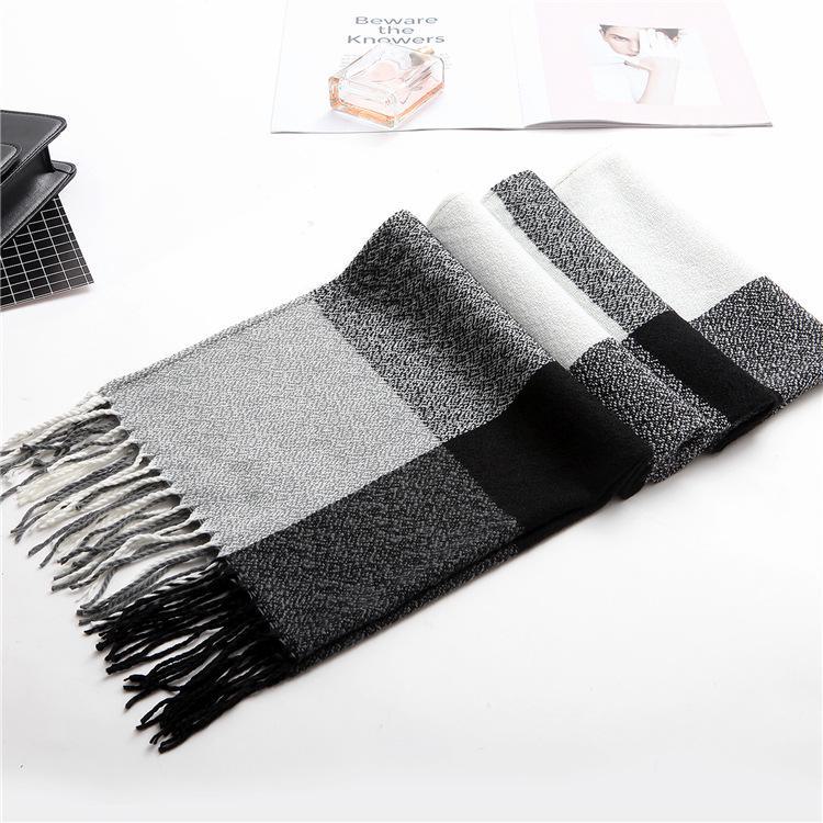 Kockovaný zimný šál pre ženy – strapcový šál v kórejskom štýle z imitácie kašmíru