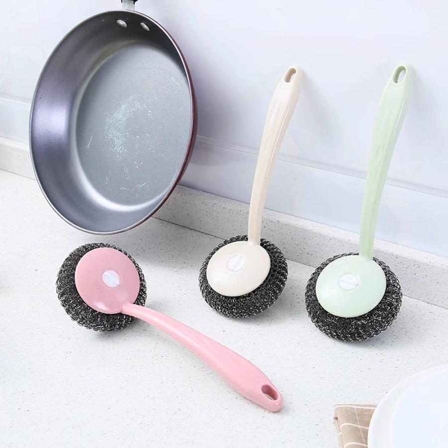 Steel wire brush kitchen can be hung pot brush long handle to oil cleaning brush with steel ball brush dishwasher