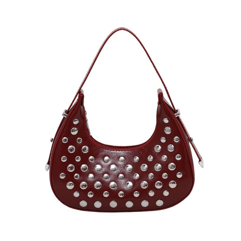 

Summer new rivet large capacity temperament dumpling bag simple casual texture fashion shoulder armpit bag червоний