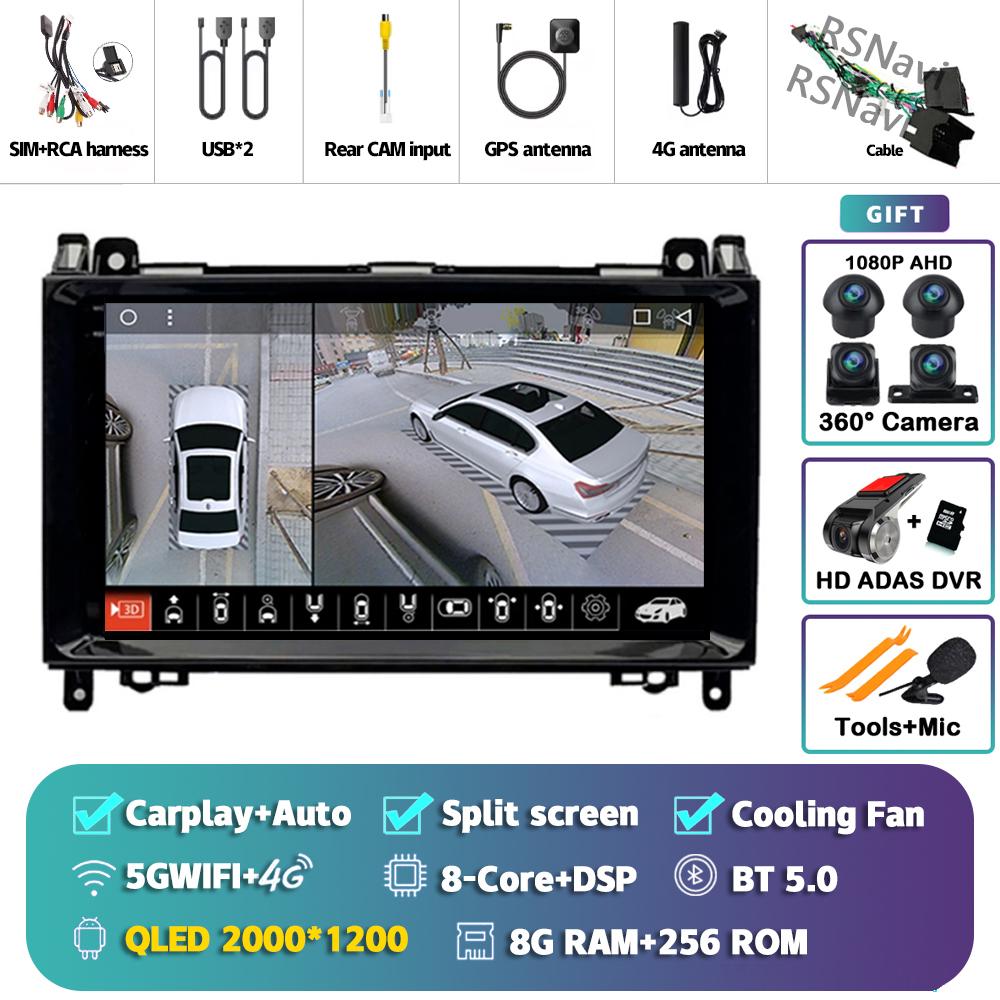 Android 14 Carplay Auto For Benz B200 Car Radio 4G+WIFI Player Multimedia Stereo 360 Camera Navigation Video Head Unit AI Voice