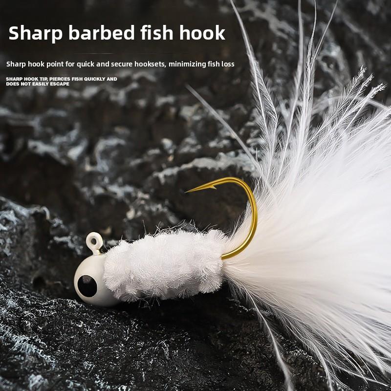 Handmade Chicken Feather Hook Micro Fly Hook0.9g1.7g3.5gColorful Feather Jig Head Lure Bass Fake Bait