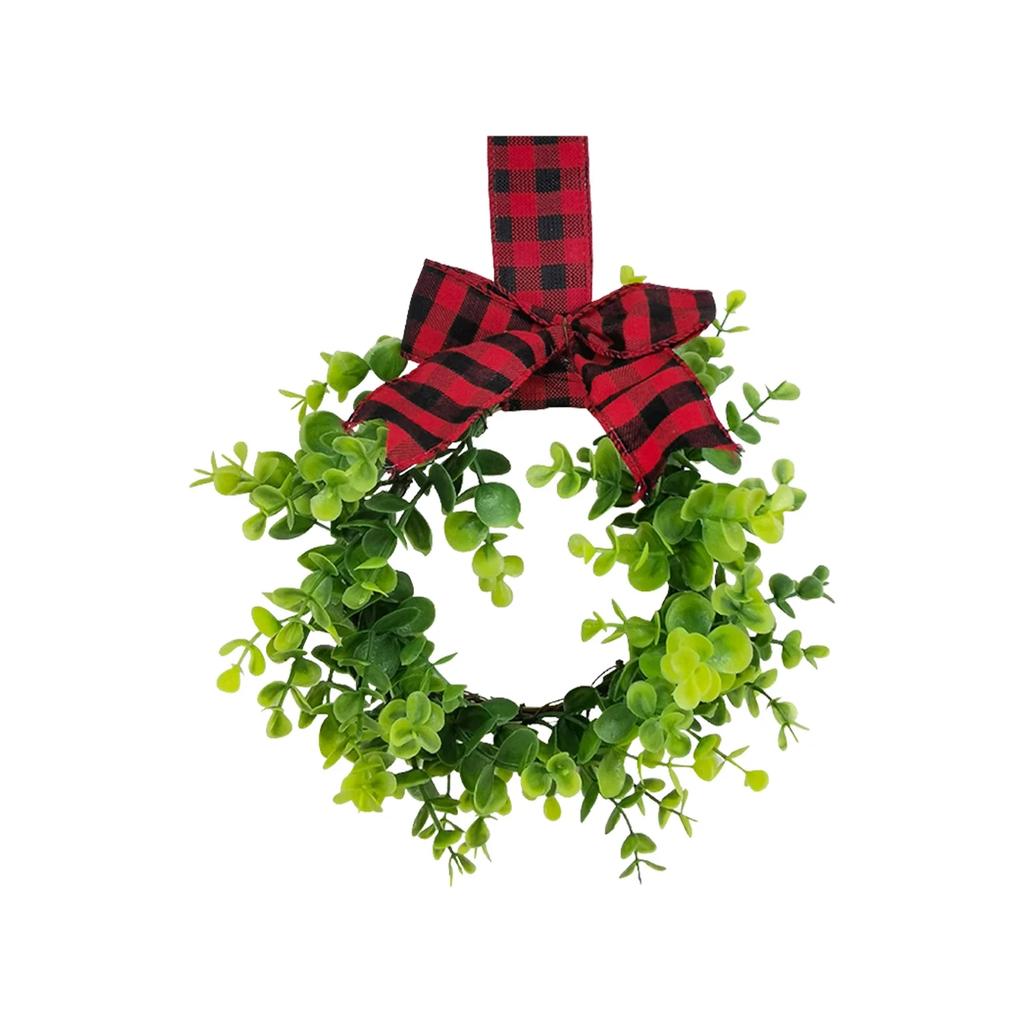 Wreath With Bow-Knot Christmas Decor Artificial Plant Fake Flower DIY Crafts Candle Rings Gift Box Window Wall Dining Table