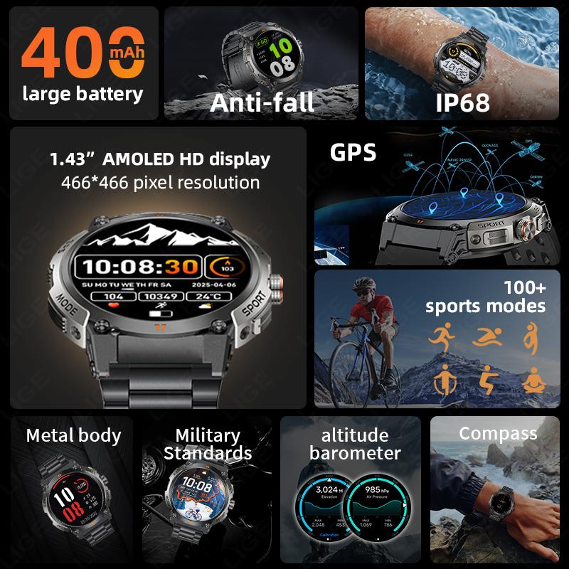 New GPS Sport Smart Watch Outdoor RIDE Run Fitness Watches AMOLED Voice Call Compass Altimeter IP68 Waterproof Bracelet Men