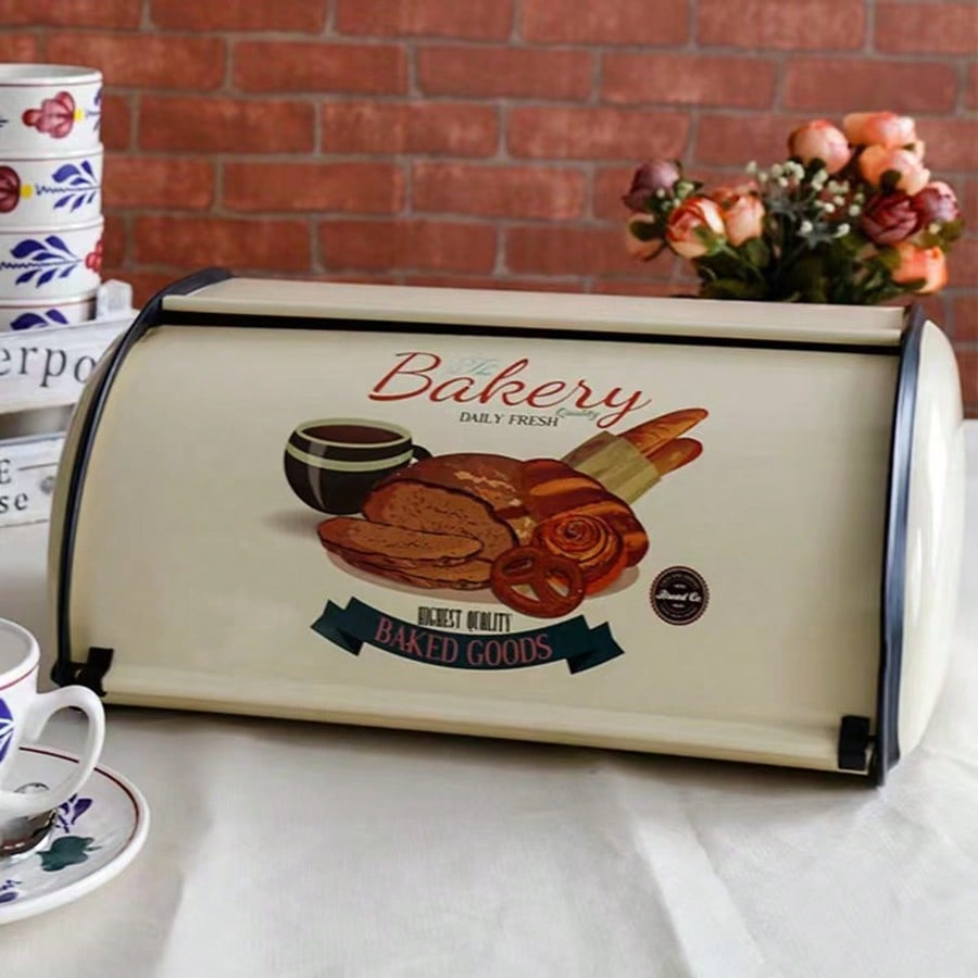 

Металлический ящик для хлеба на кухню, Настольный контейнер для еды, Контейнер для закусок для пикника на открытом воздухе, Удобный ящик для хлеба с откидной крышкой, Кухонный органайзер шампанского