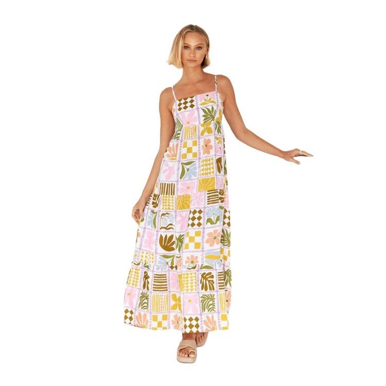 Summer Women Sleeveless Backless Print Slim A-Line High Waist Suspender Camisole Dress Long Casual Dresses S-XL Spring Fashion