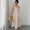 European and American Summer Simple Long V-neck Age Reduction Loose Niche Temperament Suspender Solid Color Dress
