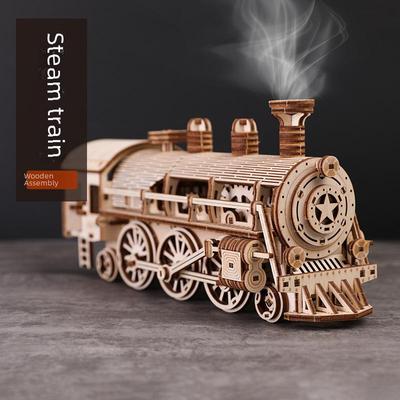 Youge DIY 3D Wooden Steam Train Model: Challenging Adult Puzzle with Mechanical Movement 