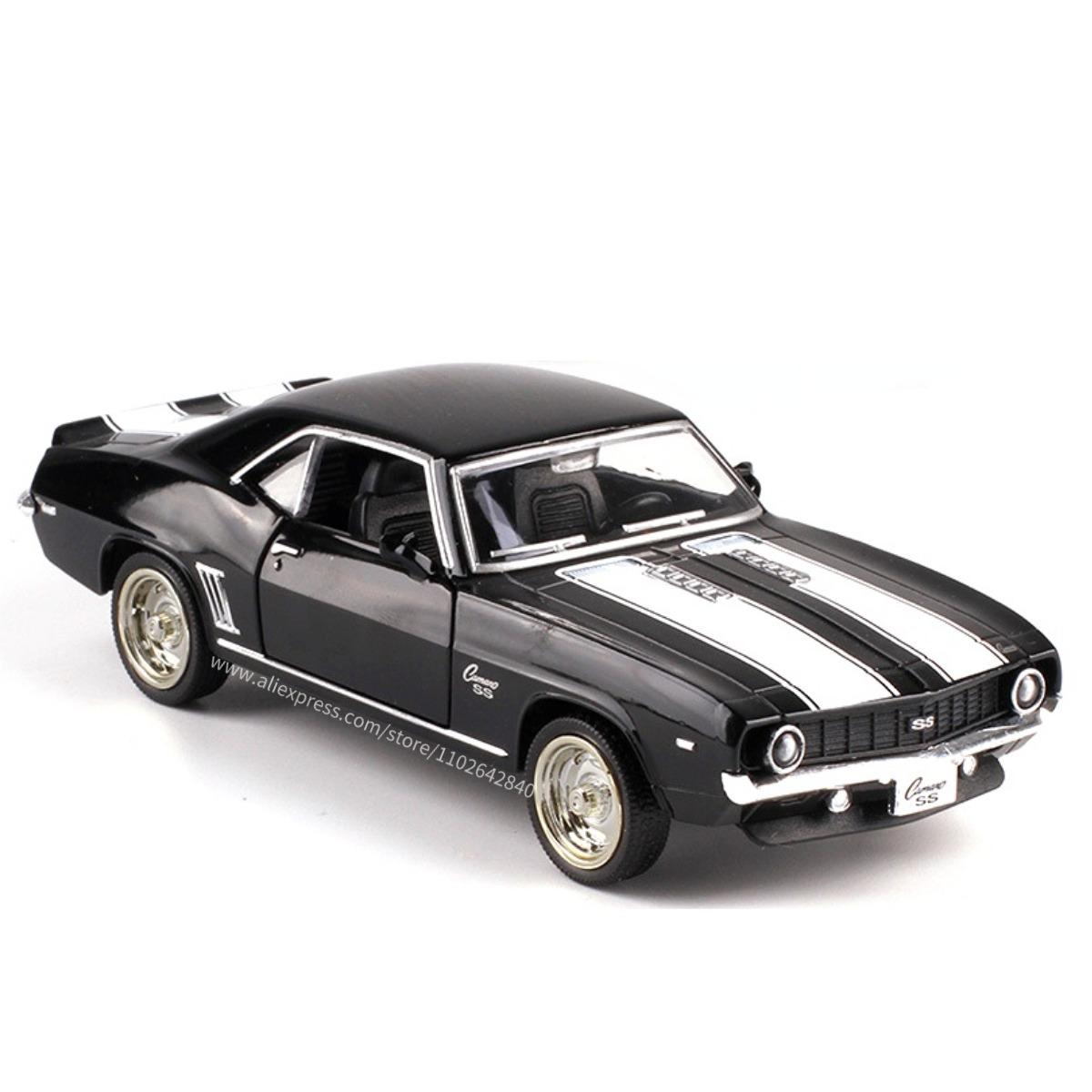 

1/36 Camaro SS 1969 Модель автомобиля Копия, масштабная металлическая миниатюрная художественная модель, декор интерьера транспортного средства, литая под давлением, рождественский подарок, игрушка для мальчика чёрный