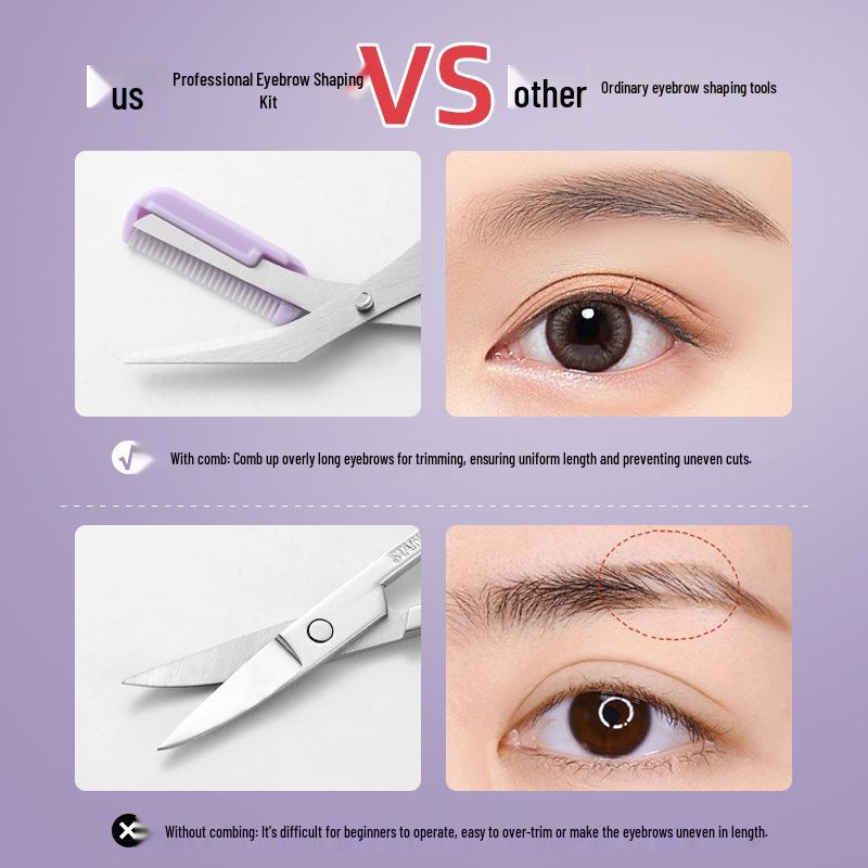 Eyebrow Grooming Tool Set: Safe Blade Razor, Anti-scratch Scissors, Brush, Comb & Trimmer