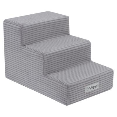 Schody Dla Psa Kota Welsti Wysokość 30 Cm 3 Stopnie Szary Sztruks Dla Zwierząt Do 10 Kg