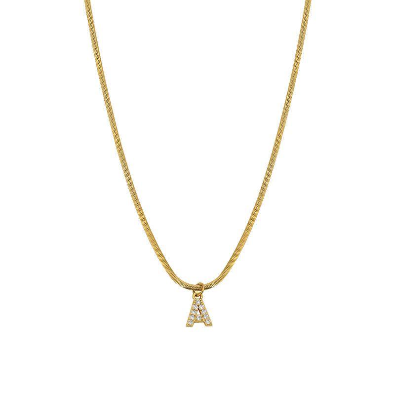 Neckontheline Diamond Letter Necklace European and American Ins Style Simple and Versatile Short Necklace Fine Snake Bones Chain