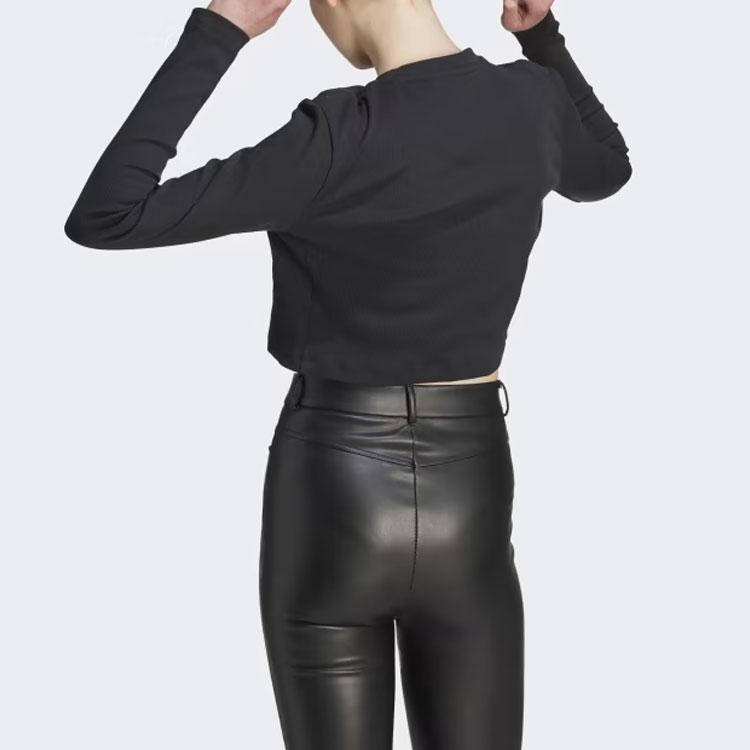Adidas Lounge Ribbed Crop Long Sleeve Tee Women Tops Black IJ8469