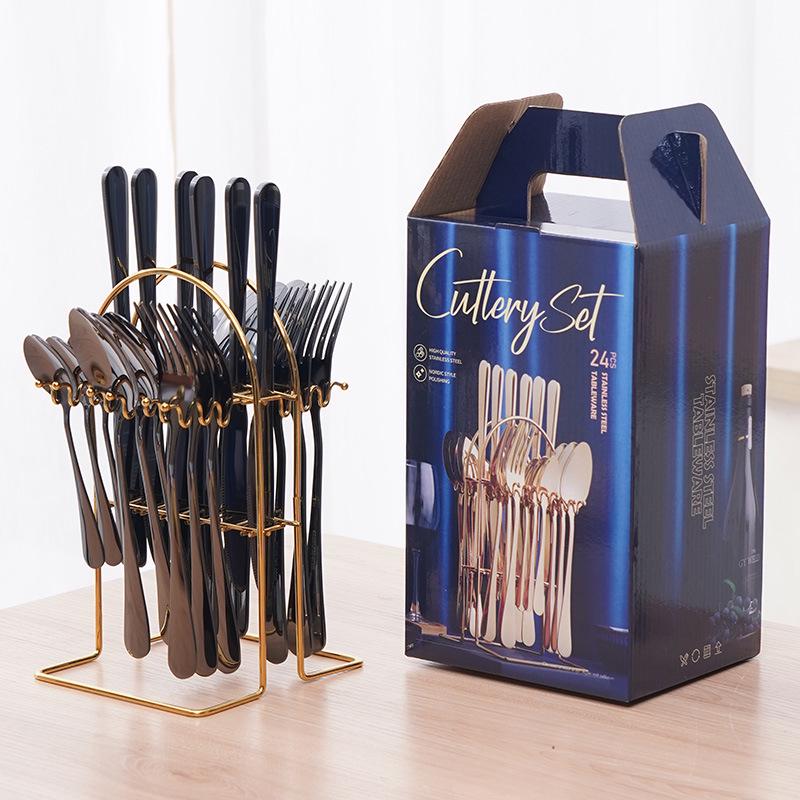 24-Piece Stainless Steel Cutlery Set: Steak Knife, Fork, Spoon & Dessert Spoon