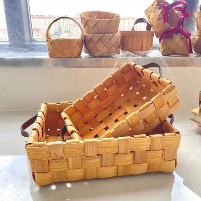 Hand Woven Household Storage Basket Bread Tray Picnic Kitchen Vegetable Fruit Storage Snack Bread Basket