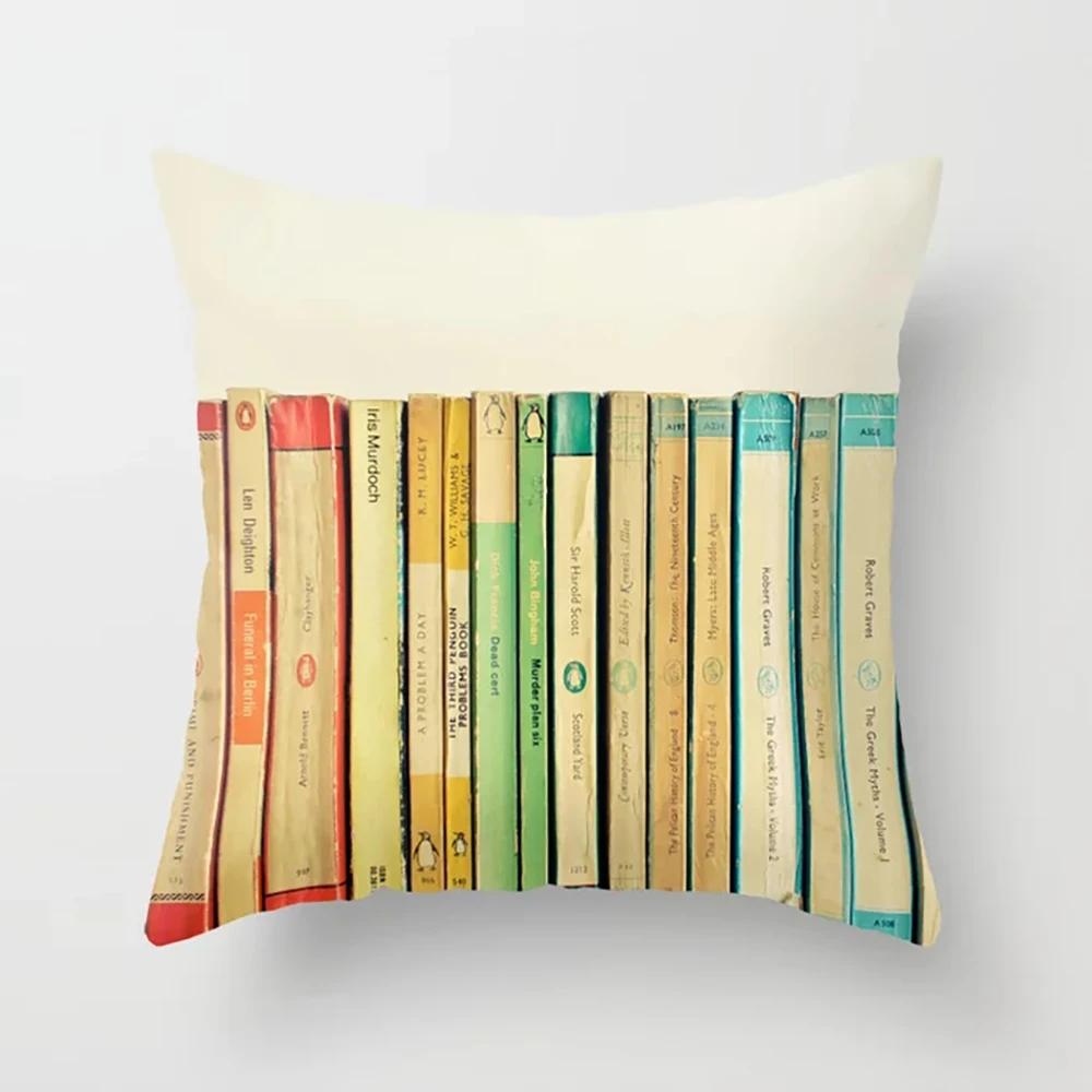 Stacked Magazine Printed Pattern Cushion Cover for Home Bedroom Living Room Sofa Decoration Square Pillow