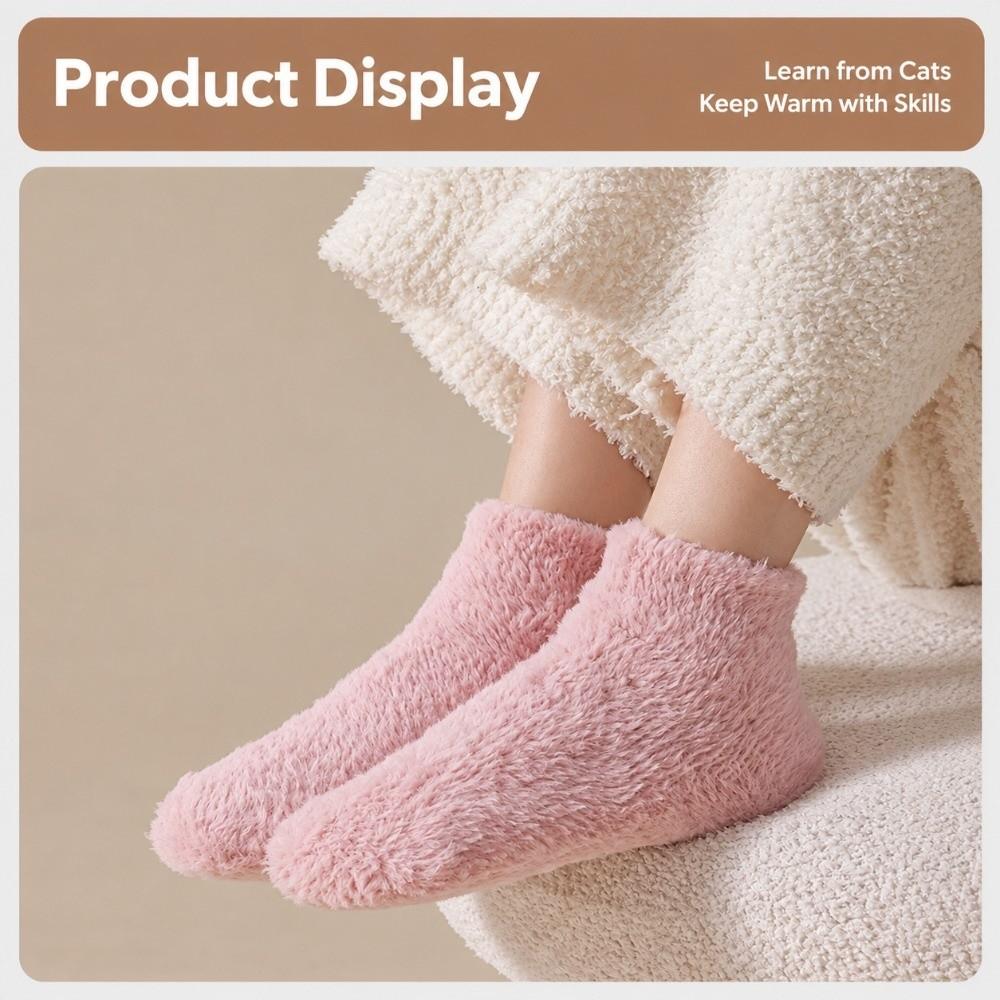1 Pair Silicone Non-slip Sole Slipper Socks Coral Fleece Warm Indoor Socks  Winter
