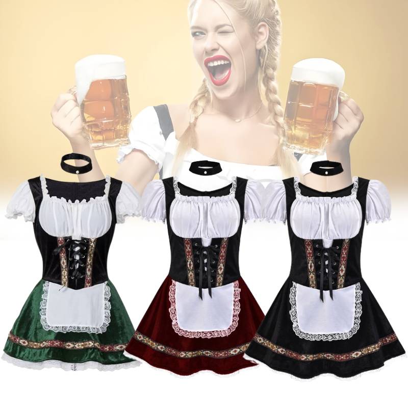 Oktoberfest Women Costume German Bavarian Dirndl Beer Maid Fancy Party Dress