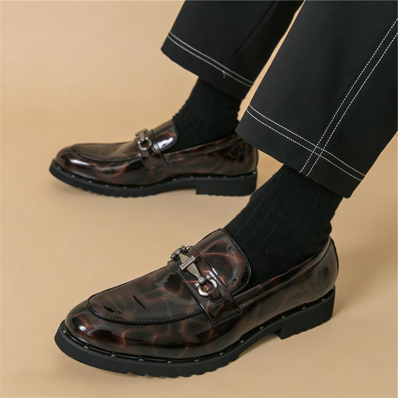 Trend Designer New  Thick Bottom Loafers New Men's Brown Patent Leather Shoes Designer Formal Wedding Dress Homecoming Footwear