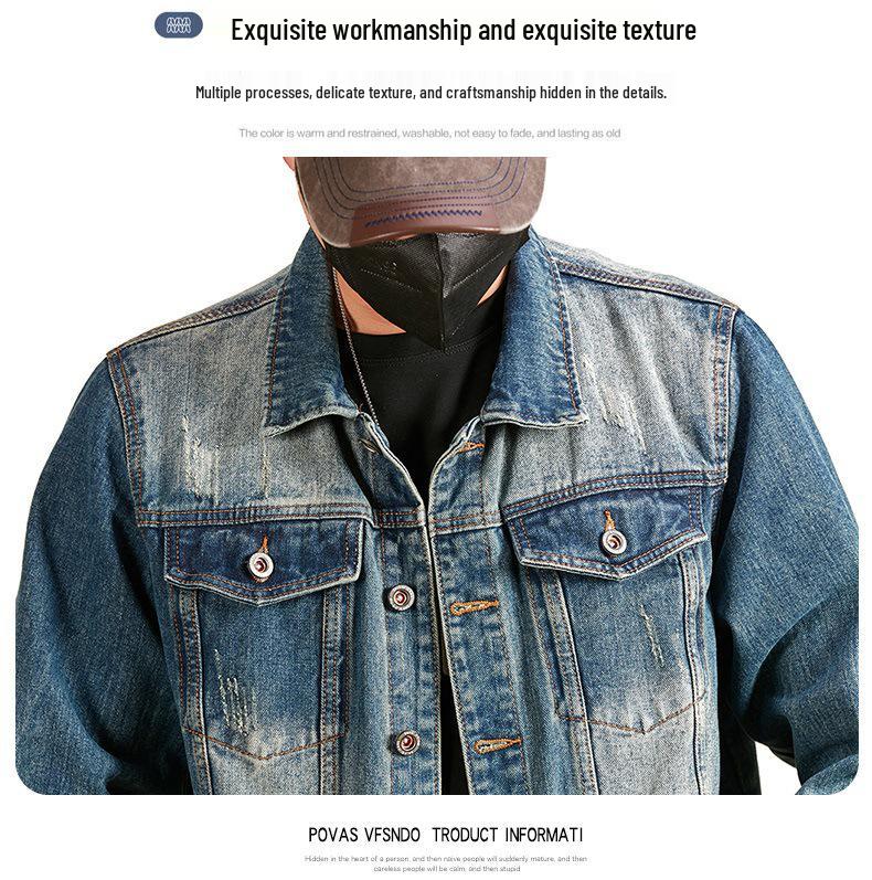 Xintang Men's 2025 American Retro Denim Motorcycle Jacket - High Street Rogue Style Streetwear