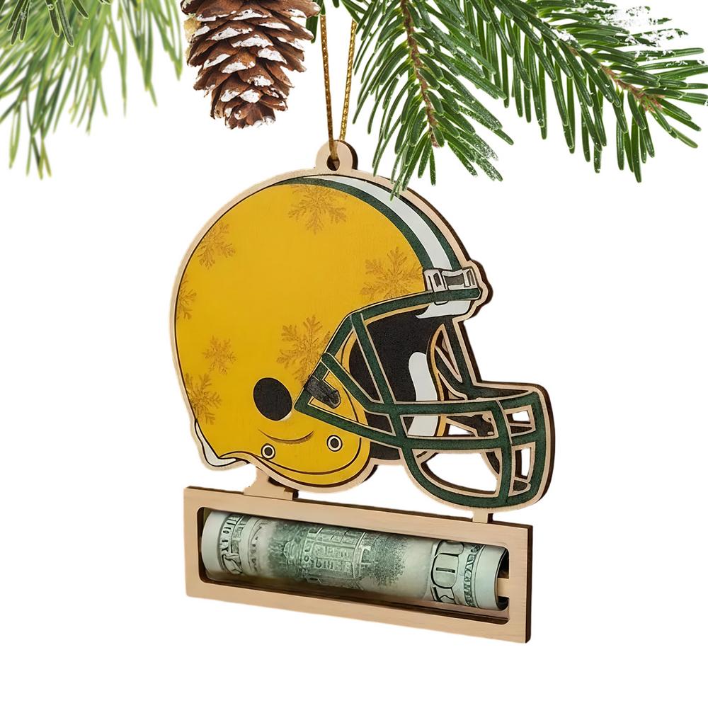 Football Fan Money Holder Ornament Wooden Helmet Home Decor Christmas Handcrafted Money Holders For Birthday Thanksgiving