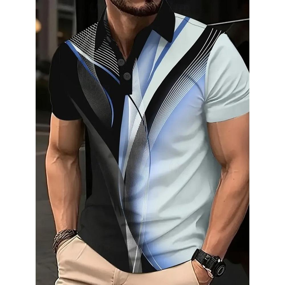 Men's Abstract Line Polo Short Sleeved Polo Shirt Collar Shirt