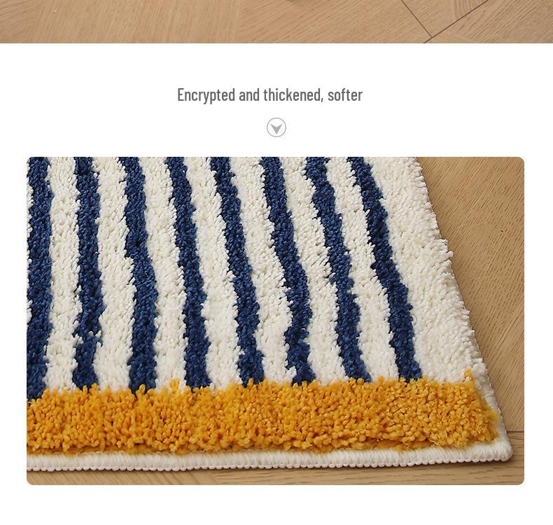 Thickened Anti-Slip Bedroom Rug: Flocked, Wear-Resistant, Water-Absorbent Foot Pad with Simple Striped Design