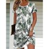 Tropical Leaf Print A-Line Dress - Vacation Style
