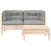 vidaXL 3-part. Garden Lounge Set with Grey Cushions Pine Solid Wood