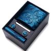 Cravatta Uomo Sposo Matrimonio Compleanno Regalo Per Ragazzi alla Moda Formale Casual Cravatta Asciugamano da Taschino Set Scatola Regalo