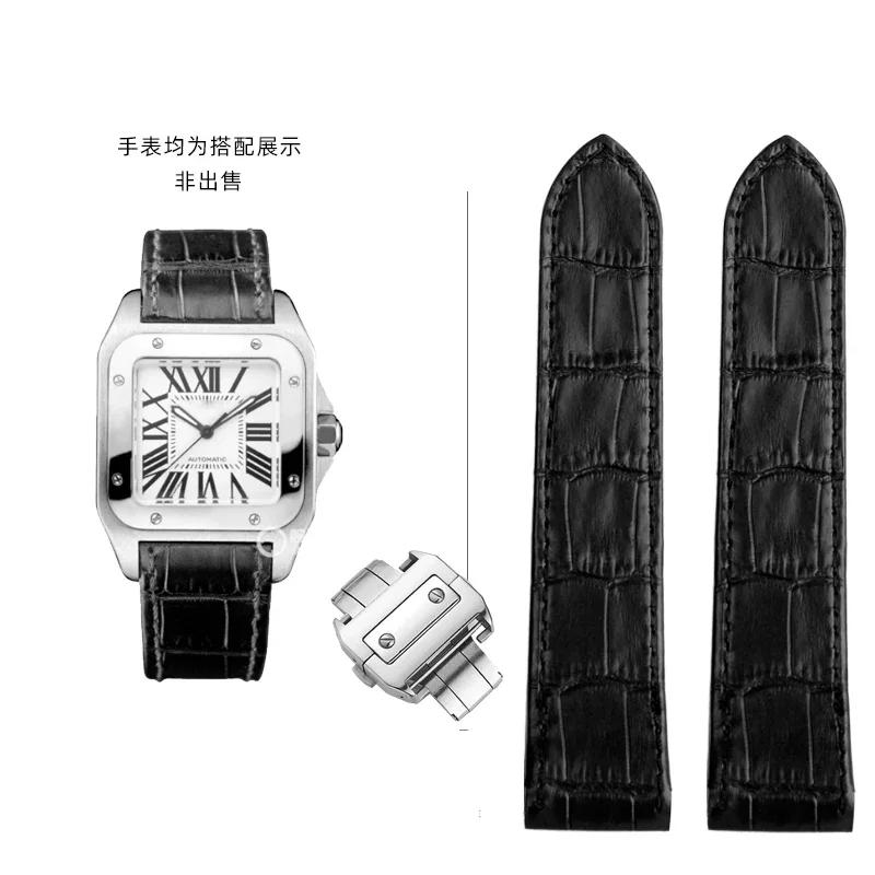 Originální kožený řemínek k hodinkám pro Cartier Sandoz Santos 100 Vodotěsný Muži Ženy Santos Lepicí hlava Díly Řemínky k hodinkám 20mm 23mm
