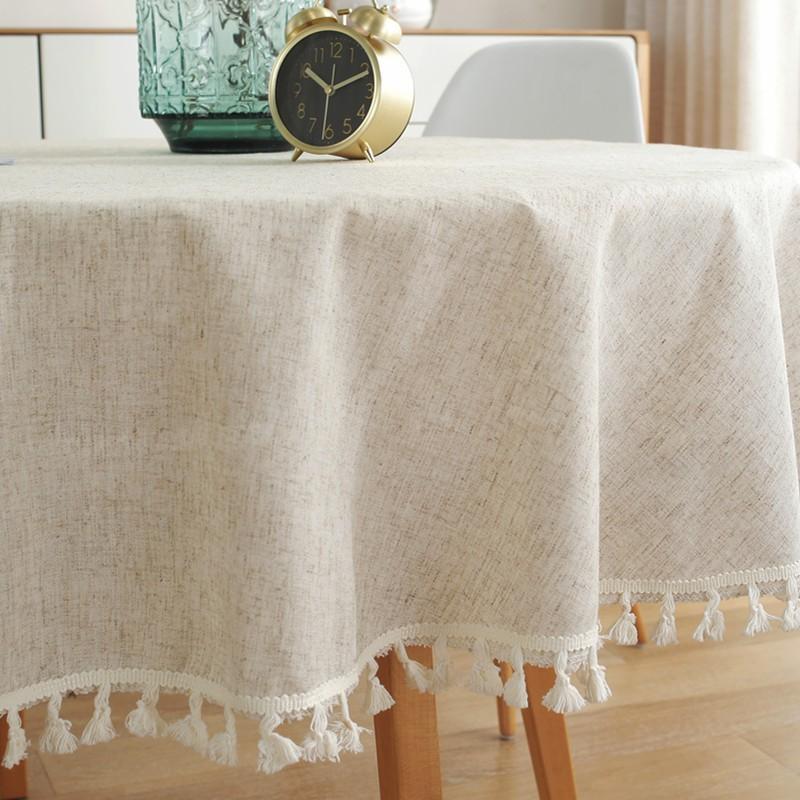 Nordic Minimalist Linen Tablecloth Round Cotton Cover With Tassels Dining Table Decor