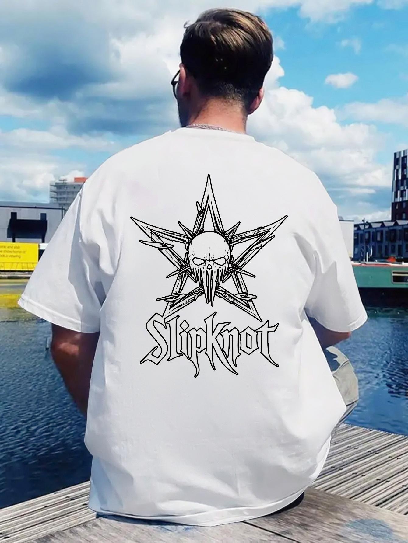 Slipknot Graphic T-shirt - Black Casual Summer Tee with Skull & Star Design M