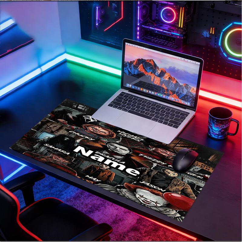 Custom Name Personalized Bride of Chucky Pattern Mousepad, Laptop PC Desk Mat, Decorative Desk Mat for Home Keyboard Pad Gift