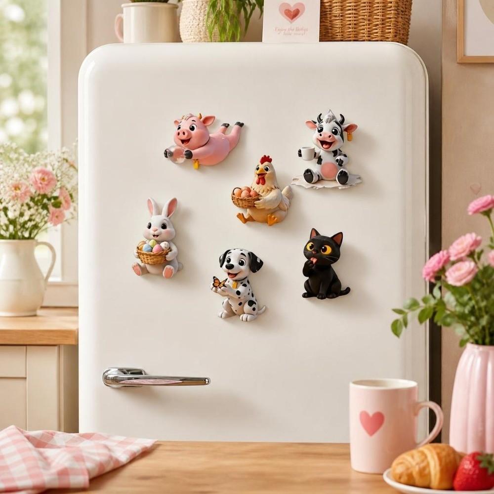 6pcs Rabbit Dog Cat Fridge Magnets Acrylic Fridge Decor Cartoon Animal Magnets Home Decor