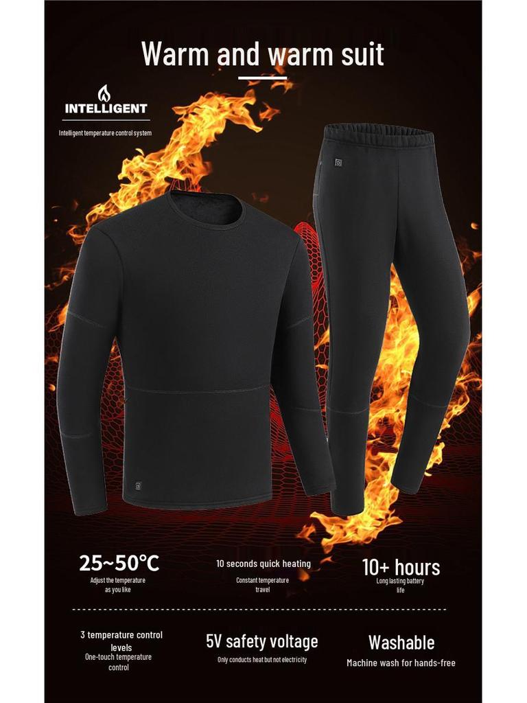 Jachetă Smart Electrică Încălzită Caldă din Bumbac și Set Lenjerie de Corp de Iarnă - Temperatură Constantă, Pantaloni Încălziți Rezistenți la Frig