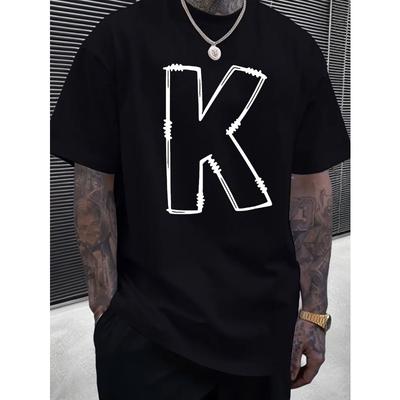 European Sizes [K-Letter Printed T-Shirt] Comfortable K-Letter Printed Round Neck T-Shirt - Breathable Casual Sports Top