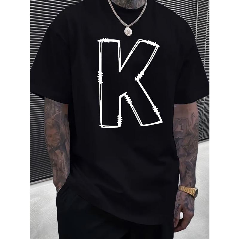 

European sizes [K-Letter Printed T-Shirt] Comfortable K-Letter Printed Round Neck T-Shirt - Breathable Casual Sports Top S чёрный