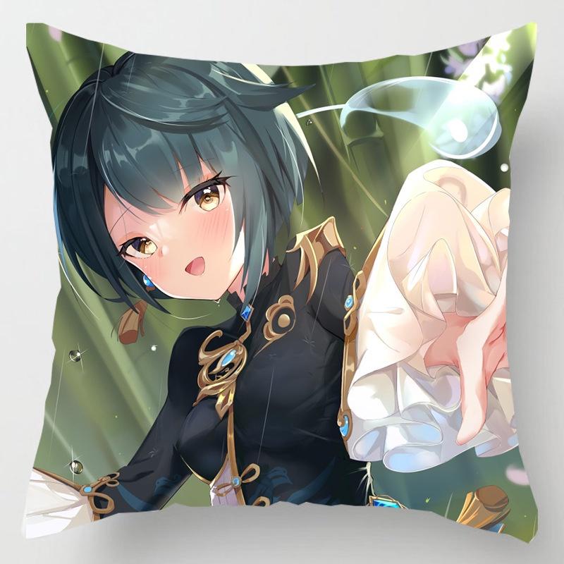 Genshin Impact Cartoon Cushion Cover Soft Polyester Peachskin Pillow Case For Home Decor