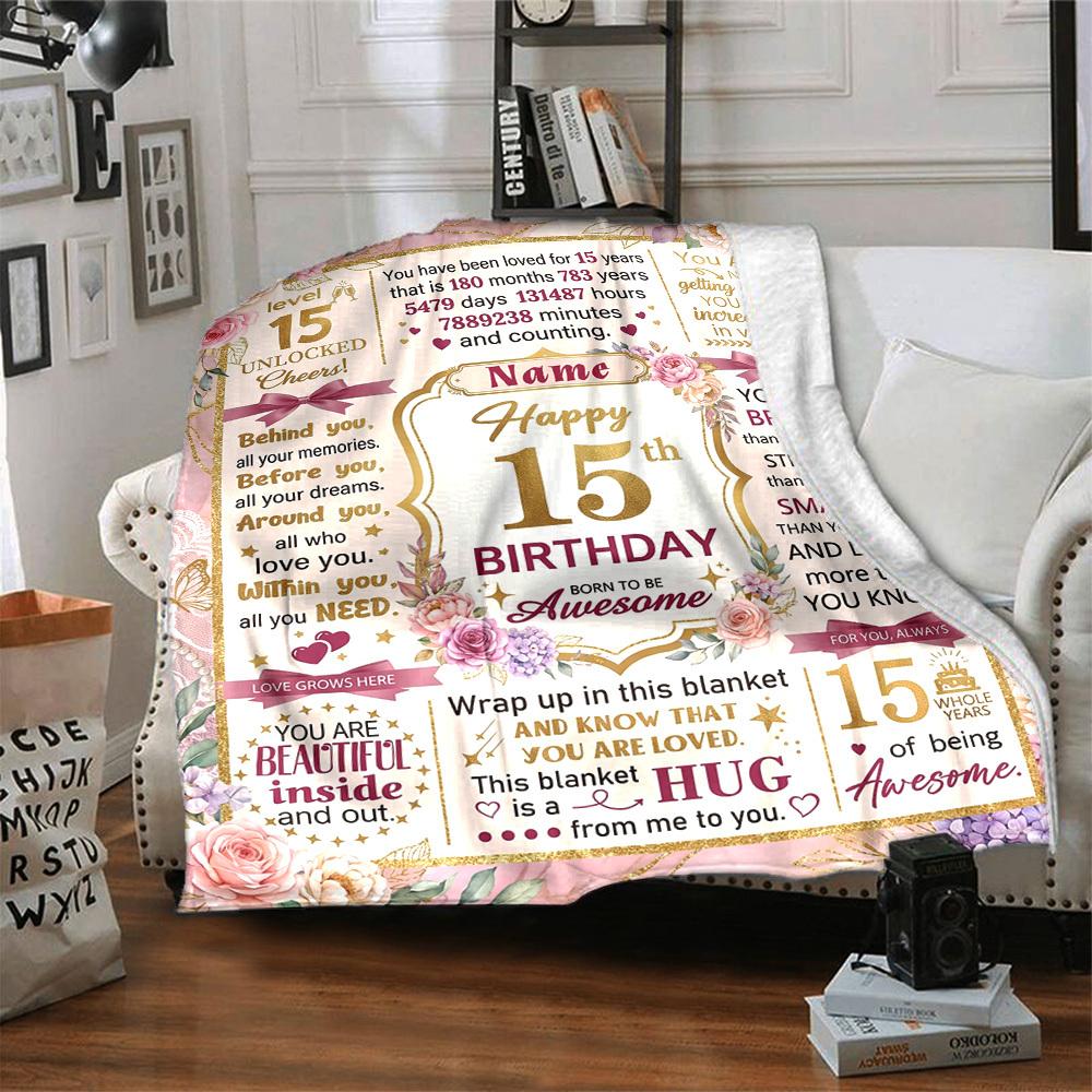 15Th Birthday Celebration Customize Your Name Blanket Warm Comfortable And Soft Blankets Are Suitable For Home Lunch Break Blanket Office Sofa Sofa
