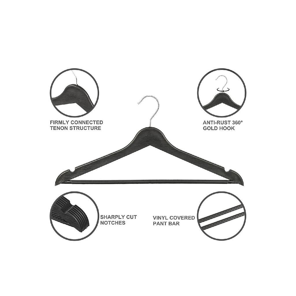 A Plus Boxed Wooden Look Hanger 12 Pieces Black Silver Clothes Hanger Trousers Shirt Hanger